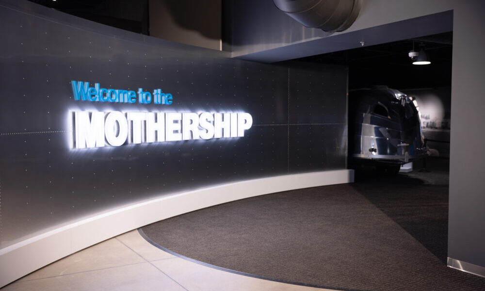 Airstream-2 Welcome to the Mothership sign at Heritage Center